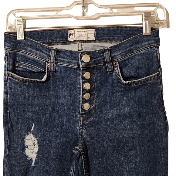 Free People Button Fly Distressed Skinny Jeans - Picture 3 of 14